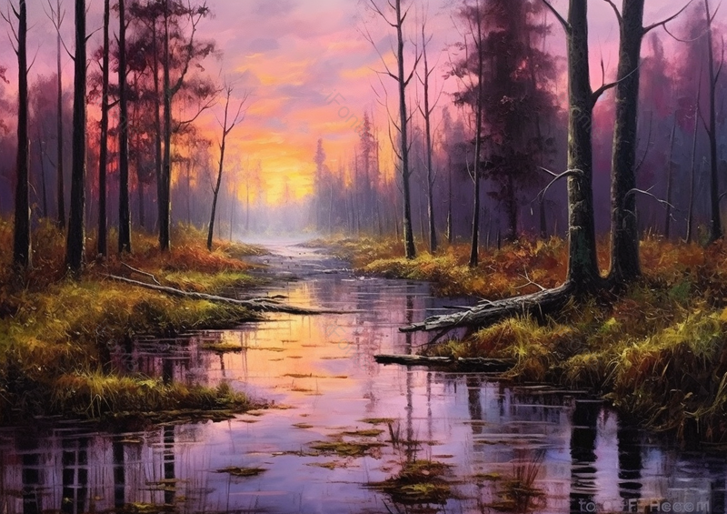 傍晚深山老林内写实风景手绘插画图,插画/手绘图,插画/手绘图库,插画/手绘图下载,插画/手绘
